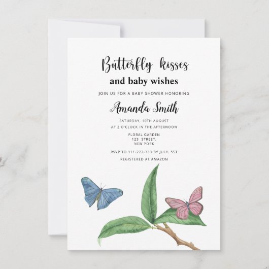 Tropische vlinder kussen baby shower kaart (Voorkant)