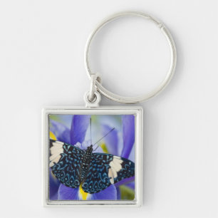 Tropische vlinder paarse iris sleutelhanger