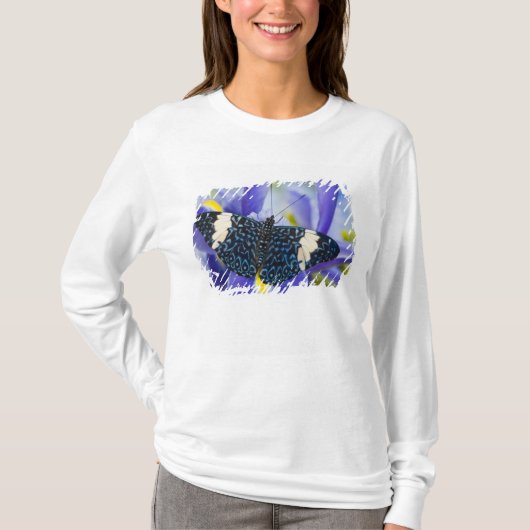 Tropische vlinder paarse iris t-shirt (Voorkant)