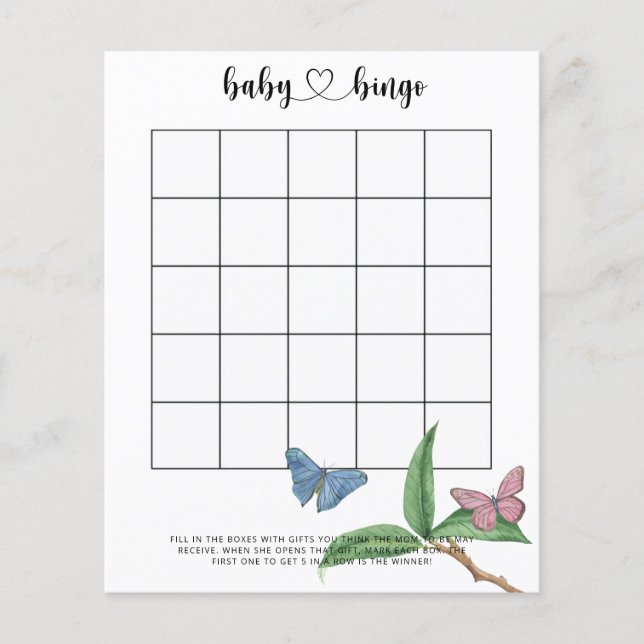 Tropische Vlinders - Baby shower bingo spel (Voorkant)