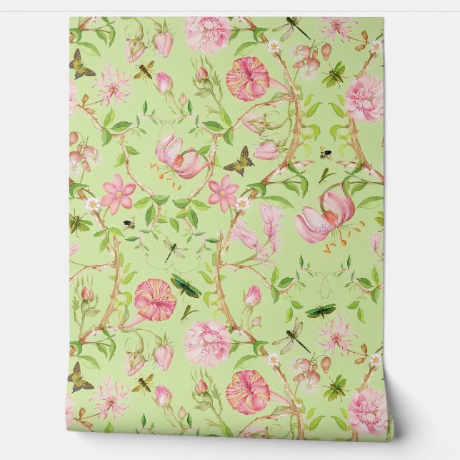 Tropische  Vlinders Tuin Chinoiserie Behang (Afrollen)