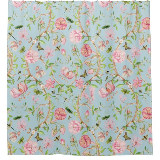 Tropische  Vlinders Tuin Chinoiserie Douchegordijn (Voorkant)