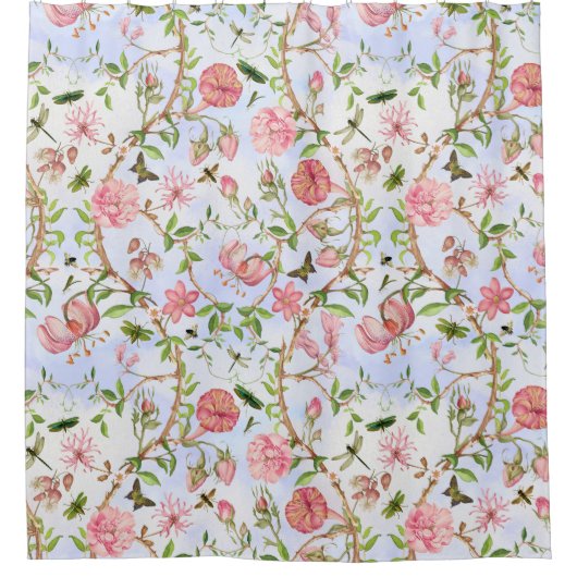 Tropische  Vlinders Tuin Chinoiserie Douchegordijn (Voorkant)