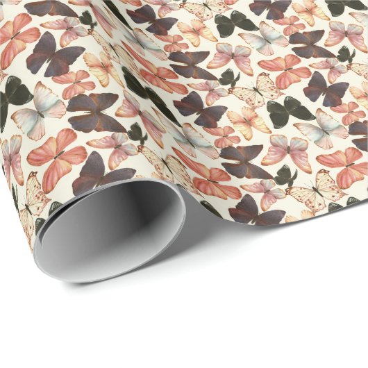 Tropische vlinders: Waterverf naadloos patroon. Cadeaupapier (Rol Hoek)