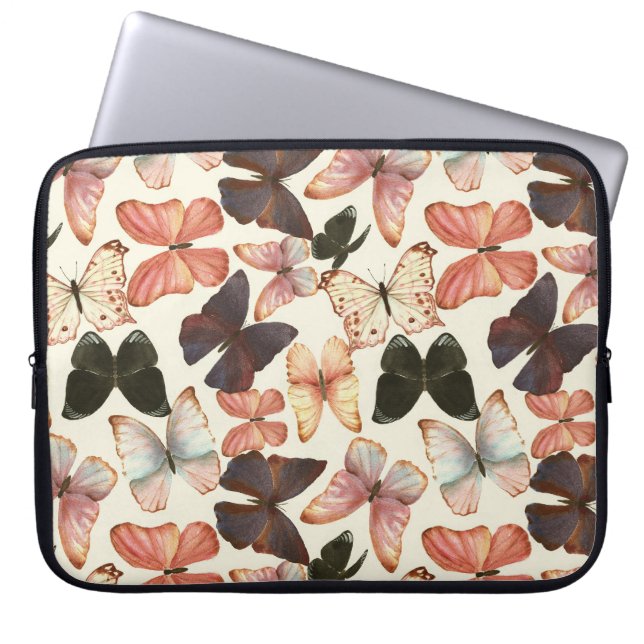 Tropische vlinders: Waterverf naadloos patroon. Laptop Sleeve (Voorkant)