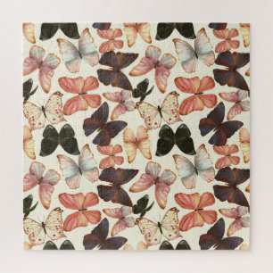 Tropische vlinders: Waterverf naadloos patroon. Legpuzzel