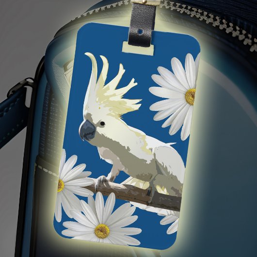 Tropische vogel Blauw & Witte kaketoe Daisy Flower Bagagelabel