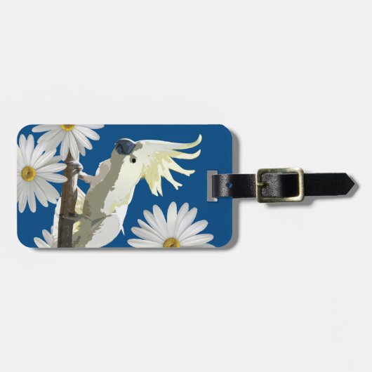 Tropische vogel Blauw & Witte kaketoe Daisy Flower Bagagelabel (Voorkant horizontaal)