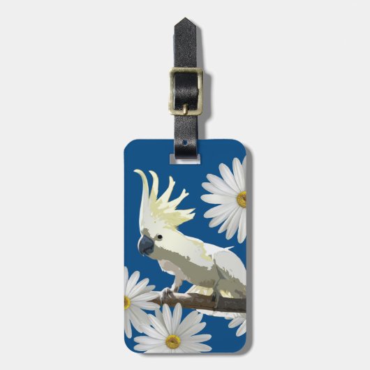 Tropische vogel Blauw & Witte kaketoe Daisy Flower Bagagelabel (Voorkant verticaal)