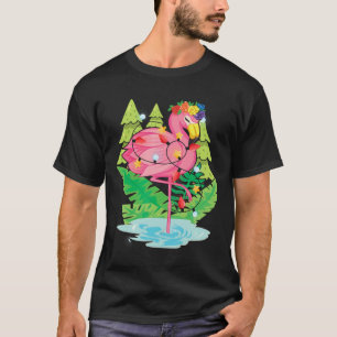 Tropische Vogel Dier Flamingo Xmas Lichtjes Kerstm T-shirt