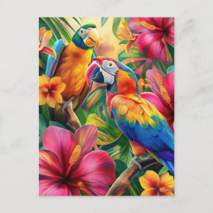 Tropische vogel en bloemen briefkaart