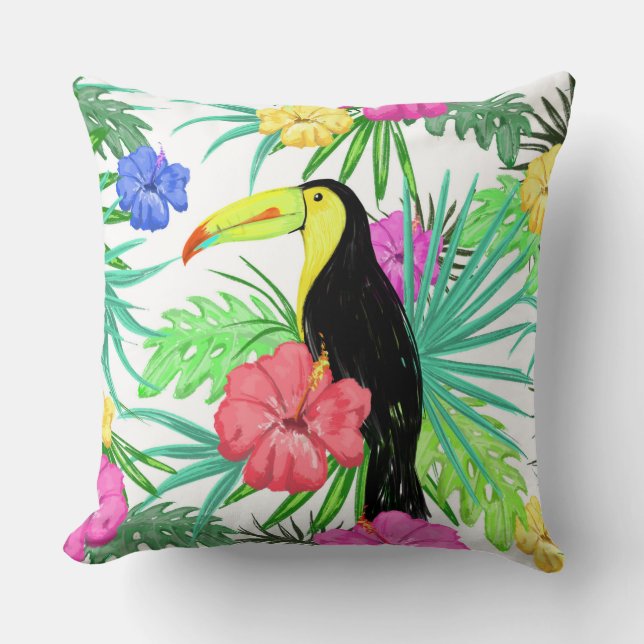 Tropische vogel en bloemen kussen (Voorkant)