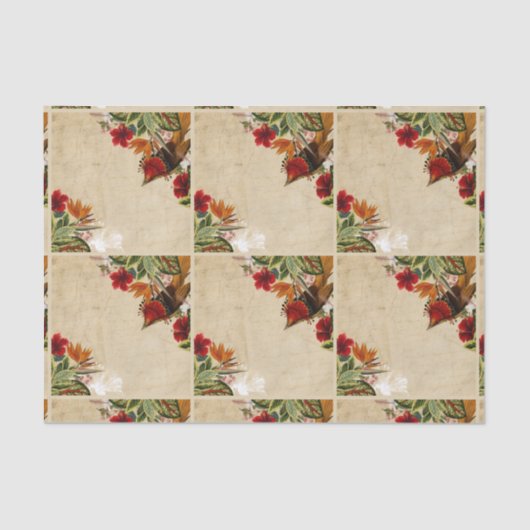  Tropische vogel en bloemen Tissuepapier (Voorkant)