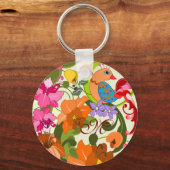 Tropische vogel en Damasbloemen Monogram Sleutelha Sleutelhanger (Voorkant)