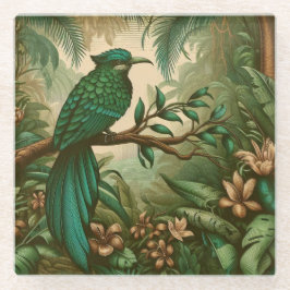 Tropische vogel in weelderig groen Oerwoud 2 Glazen Onderzetter