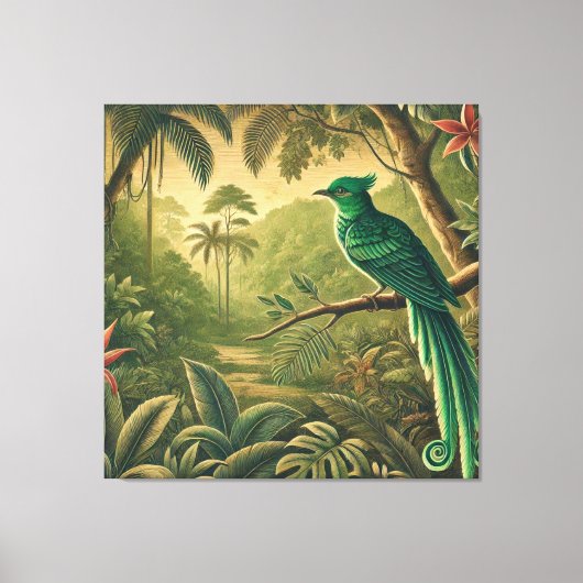 Tropische vogel in weelderig groen Oerwoud Canvas Afdruk (Voorkant)