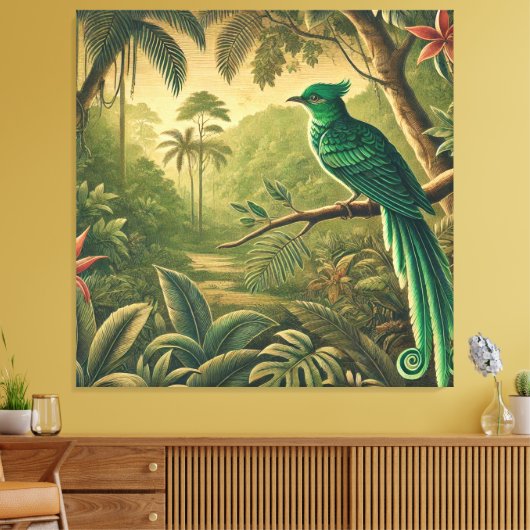 Tropische vogel in weelderig groen Oerwoud Canvas Afdruk (Insitu (Woonkamer))