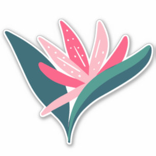 Tropische vogel van de paradise roze bloemafbeeldi sticker