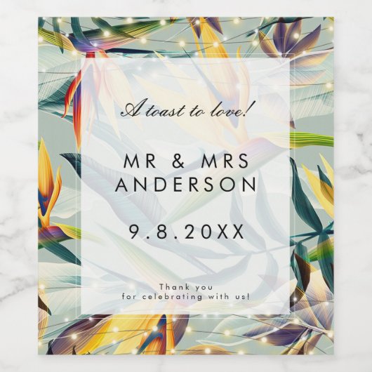 Tropische vogel van het paradijs bruiloft partij f wijn etiket (Enkel label)