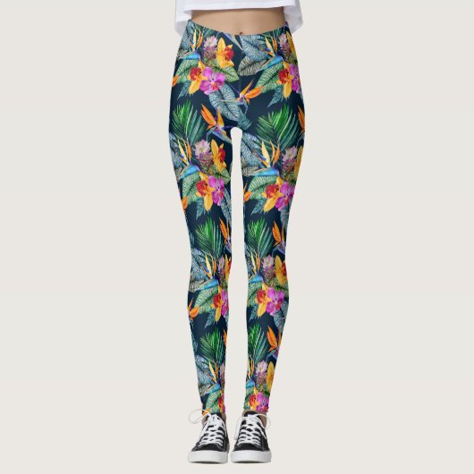 Tropische vogel van het paradijs en het orchidee leggings (Voorkant)