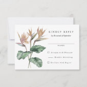 Tropische vogel van Paradise Flowers Wedding RSVP Kaartje (Voorkant)