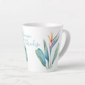 Tropische vogel van Paradise Green Palm Leaves Latte Mok (Rechterhoek)