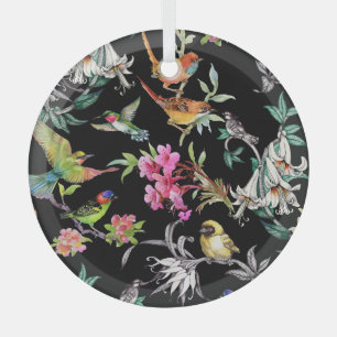 Tropische vogelbloemen: Waterverf Glas Ornament