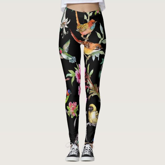 Tropische vogelbloemen: Waterverf Leggings (Voorkant)