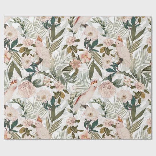Tropische vogelkopjes Oerwoud Patroon - Wit Cadeaupapier (Vlak)