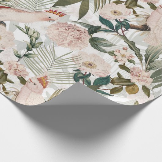 Tropische vogelkopjes Oerwoud Patroon - Wit Cadeaupapier (Hoek)