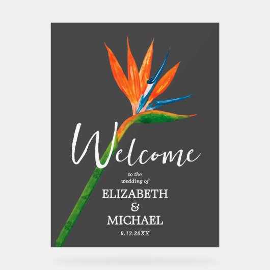 Tropische Vogelparadijs Trouw Welkom Rookkleurig Acryl Bord (Voorkant)