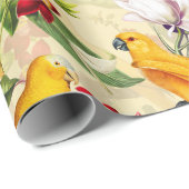 Tropische vogelparrots Oerwoud Patroon - Geel Cadeaupapier (Rol Hoek)