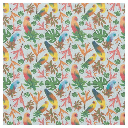 Tropische vogelpest Floral Pattern Stof (Close Up)