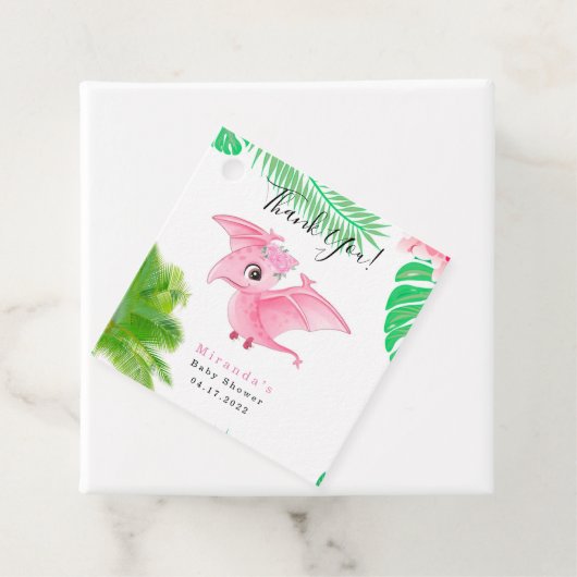 Tropische vogelroze dinosaur Baby Girl Shower Bedankjes Labels (In situ)