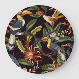 Tropische vogels: bladeren & bloemen grote klok