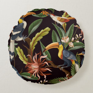 Tropische vogels:  bladeren & bloemen rond kussen