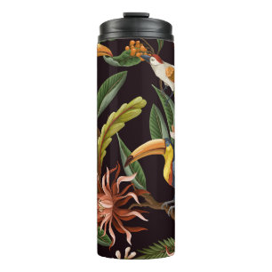 Tropische vogels:  bladeren & bloemen thermosbeker