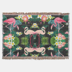 Tropische Vogels Bloemen Flamingo Waterig Landscha Deken