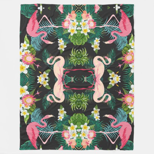 Tropische Vogels Bloemen Flamingo Waterig Landscha Fleece Deken (Voorkant)