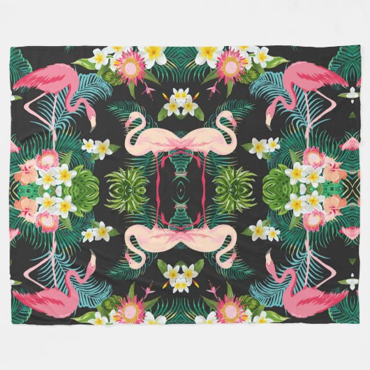 Tropische Vogels Bloemen Flamingo Waterig Landscha Fleece Deken (Voorkant (Horizontaal))