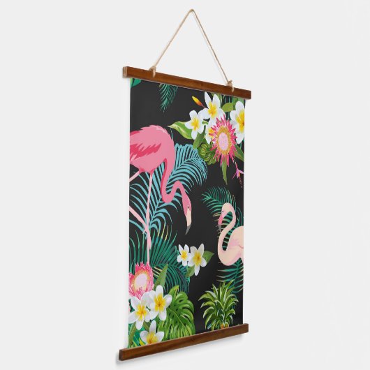 Tropische Vogels Bloemen Flamingo Waterig Landscha Hangend Wandkleed (Gebogen)