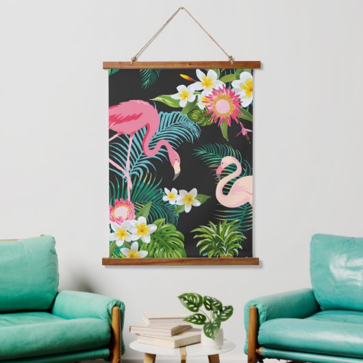 Tropische Vogels Bloemen Flamingo Waterig Landscha Hangend Wandkleed (Woonkamer)