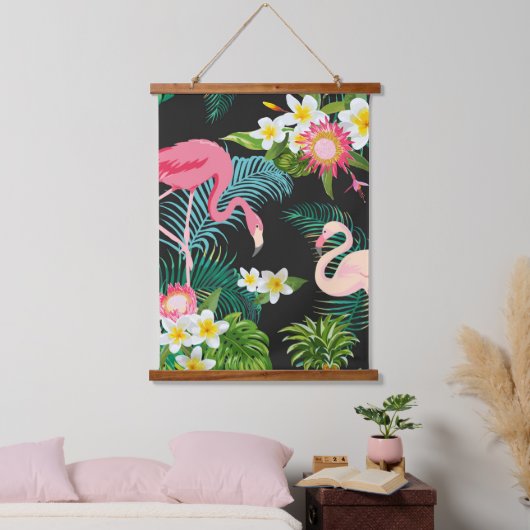 Tropische Vogels Bloemen Flamingo Waterig Landscha Hangend Wandkleed (Slaapkamer)