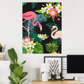 Tropische Vogels Bloemen Flamingo Waterig Landscha Poster (Thuiskantoor)
