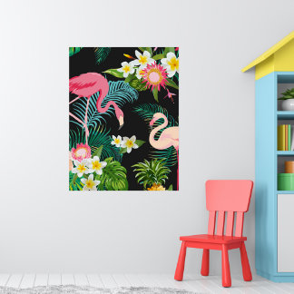 Tropische Vogels Bloemen Flamingo Waterig Landscha Poster
