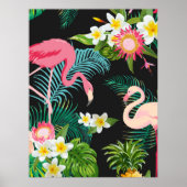Tropische Vogels Bloemen Flamingo Waterig Landscha Poster (Voorkant)