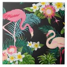 Tropische Vogels Bloemen Flamingo Waterig Landscha