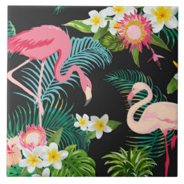 Tropische Vogels Bloemen Flamingo Waterig Landscha Tegeltje