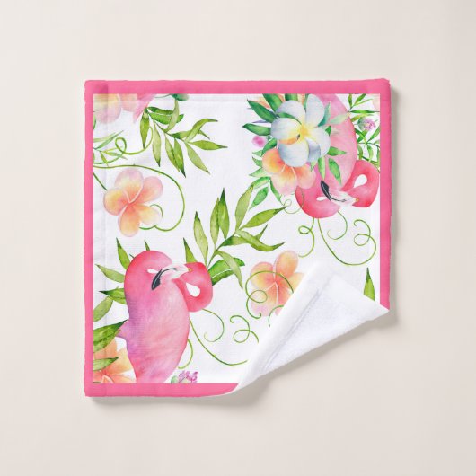 Tropische vogels Bloemen Hedendaagse roze tinten Bad Handdoek (Wasdoekje)