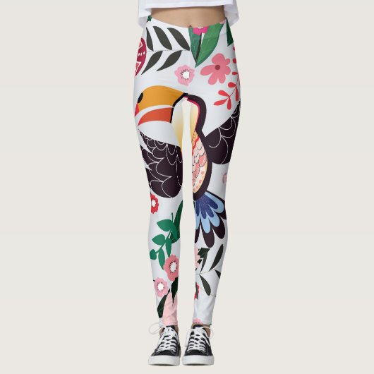 Tropische vogels, bloemendoedelpatroon. leggings (Voorkant)